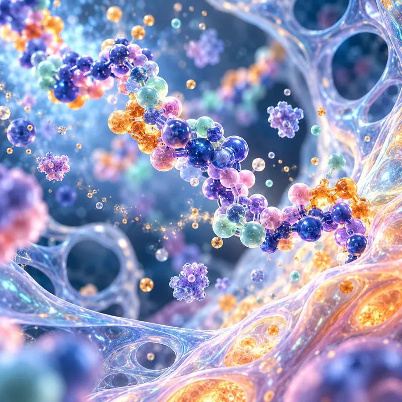 Conceptual molecular chain in a fibrous cellular environment.