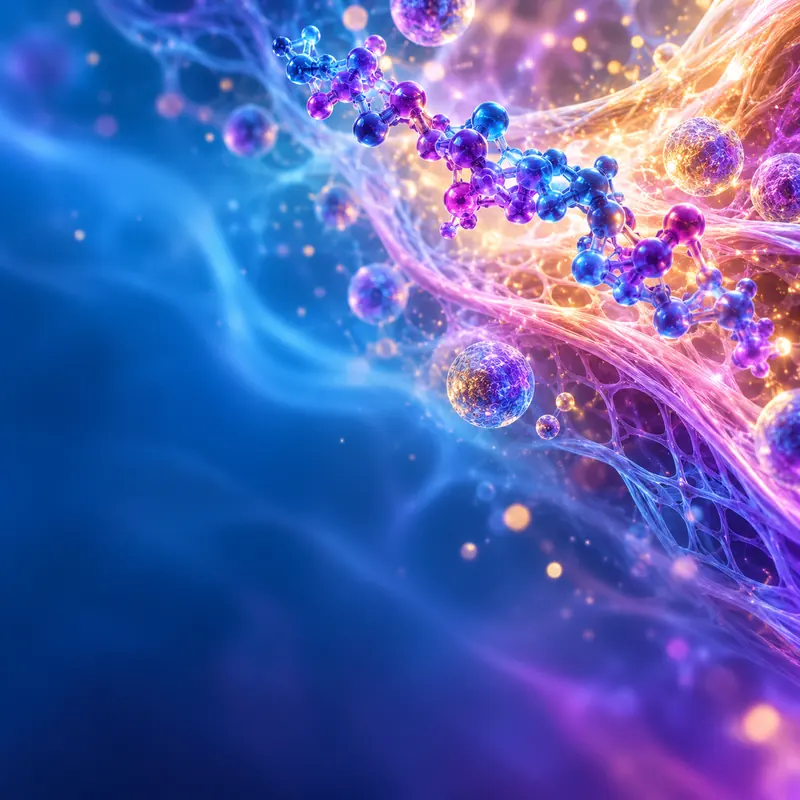 Conceptual glowing cell-like branches and molecular connections.